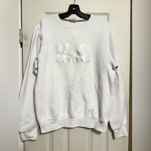 UCLA Russell Athletic White Crewneck Sweater with Embroidery